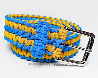 Paracord Belt Carolina Blue and Yellow - with Nickle Buckle - XS S M L XL XXL
