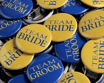 Team Bride Team Groom Yellow Royal Blue - 200 Pack - Buttons Pinbacks 1 1/2 inch