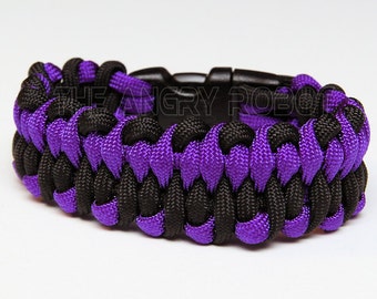 Bracciale Paracord 550 Tattico Viola/lilla - Fibbia Nera, Intreccio Cobra, Fatto A Mano USA