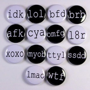 Text Message Buttons Set of 14 - Pinbacks Badges 1 inch