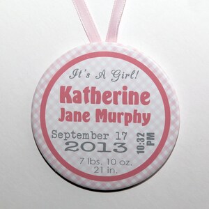 Baby Girl Christmas Ornament - Birth Announcement Pink - C36