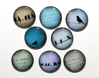 Birds On A Wire - Set of 8 Pinback Buttons Badges 1 inch