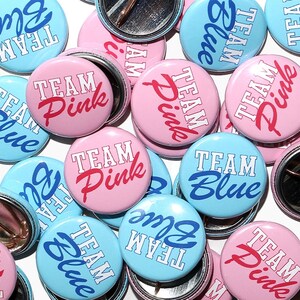 50 Baby Shower 1" Pinbacks - Team Pink Team Blue - Version 3 - Gender Reveal Party Favors