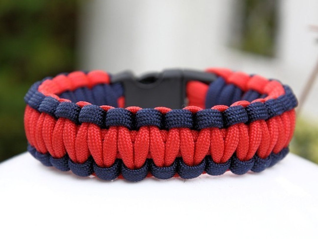 Paracord Survival Bracelet Navy Blue and Red or Choose From Over 200