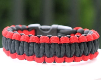 550 Paracord Survival Bracelet - Red and Black - Choose From Over