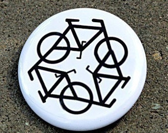 Recycle Bicycle White Button Pinback Badge 1 1/2 inch