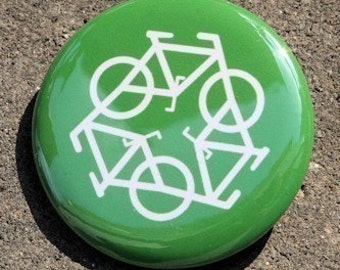 Recycle Bicycle Green - Button Pinback Badge 1 1/2 inch - Magnet Keychain or Flatback