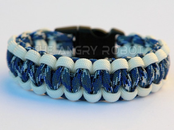 SLIM Paracord Survival Bracelet Cobra White and Blue Camo 