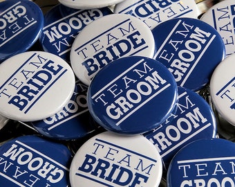 Team Bride Team Groom White Blue - 200 Pack - Buttons Pinbacks 1 1/2 inch