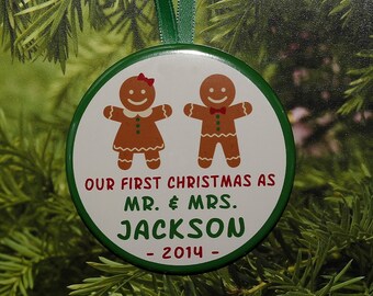 Our First Christmas Ornament - Gingerbread Couple - customized with your name - C04