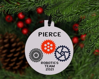 Robotics Christmas Ornament - Personalized Customized - Gears - STEM Team Group Club Keepsake Gift - C176