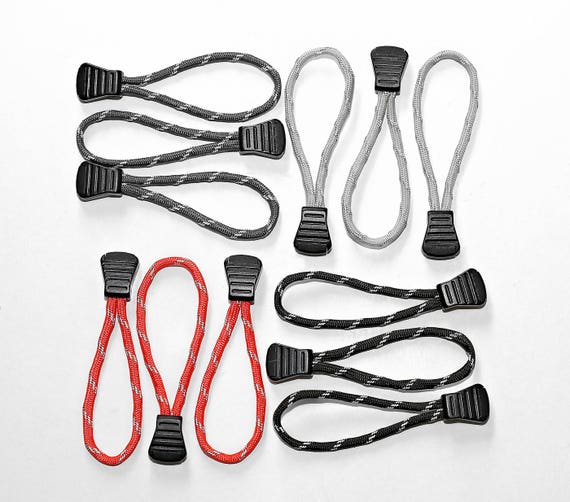 Set of 3 Paracord Basic Zipper Pulls Cord With Reflective Tracers Gray,  Silver, OD Green or Neon Orange 
