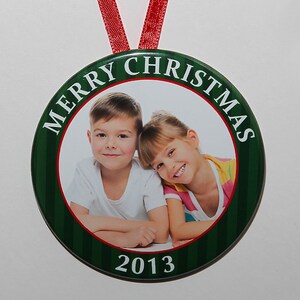 Merry Christmas Green Ornament - with your photo - C48