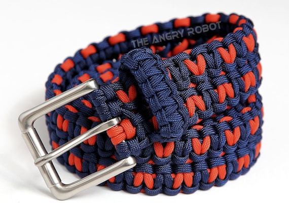 Paracord Belt Navy and Burnt Orange V - With Matte Nickle Buckle