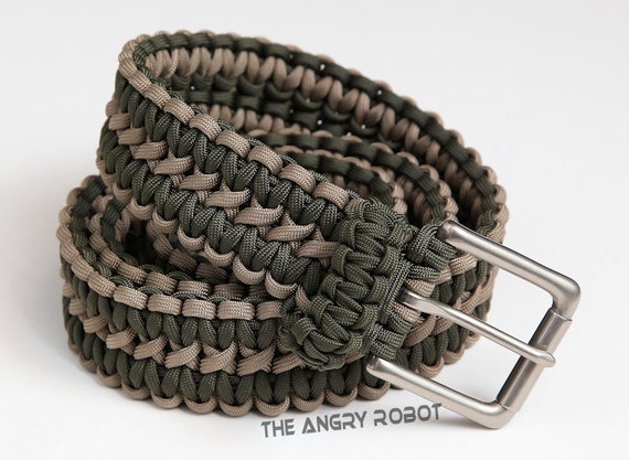 Paracord Belt Coyote Tan and Olive Drab Green with Matte Nickle