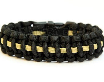 550 Paracord Survival Bracelet Cobra Deluxe - Black & Desert Tan - Army