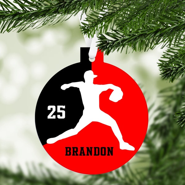 Baseball Pitcher Silhouette Christmas Ornament - team colors - customized  - sports keepsake gift senior awards - C127 baseball player