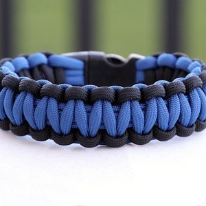 Paracord Survival Bracelet Black and Royal Blue image 1