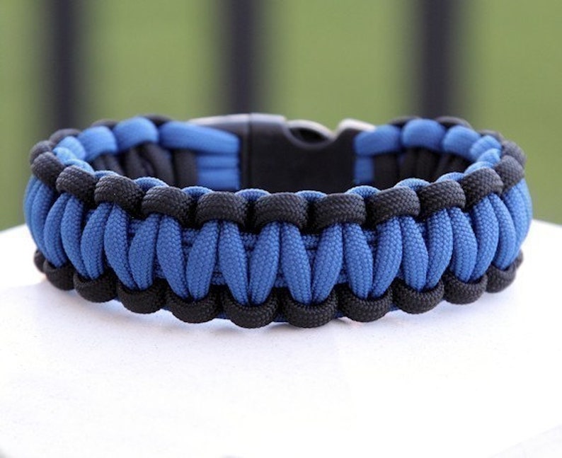 Paracord Survival Bracelet Black and Royal Blue image 1