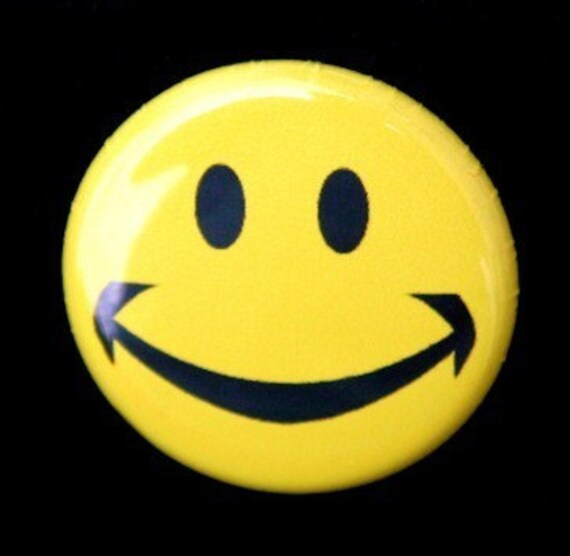 Novelty Fun Button Pinback Badge 1" YELLOW HAPPY FACE 