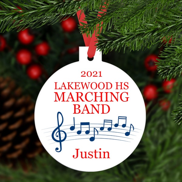 Marching Band Personalized Ornament - music notes - school colors - customized keepsake - C220