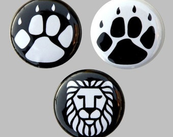 Juego de 3 botones/pins con huella de pata de león de 2,5 cm (1 pulgada)
