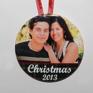 Christmas Plaid Ornament - Red and Green Personalized - C45