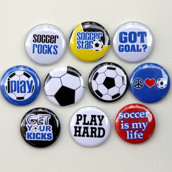 Soccer Star Set of 10 Pinback Buttons Badges 1 inch - Flatbacks or Magnets