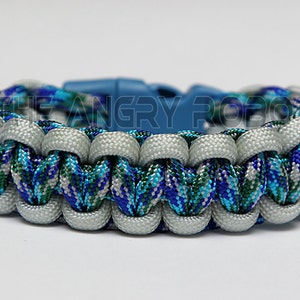 SLIM Paracord Survival Bracelet Cobra Silver and Peacock Blue Buckle image 1