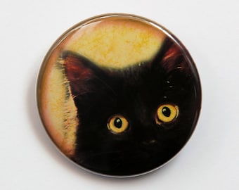 Cute Black Cat - Button Pinback Badge 1 1/2 inch 1.5 - Magnet Keychain or Flatback