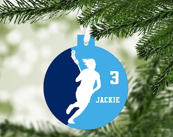 Girls Womens Lacrosse Silhouette Christmas Ornament - team colors - customized team keepsake gift - C148