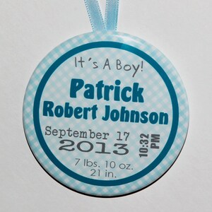 Baby Boy Christmas Ornament - Birth Announcement Blue - C35