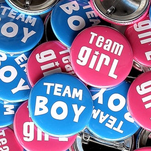 100 Baby Shower 1.5" Pinbacks - Team Boy Team Girl - Pink Blue BOLD - Gender Reveal