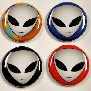 Alien Faces Set of 4 - Buttons Pinbacks Badges 1 inch