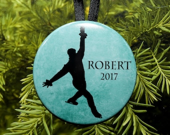 Ice Figure Skating Silhouette Christmas Ornament - customized - boys men - green blue grey - C219