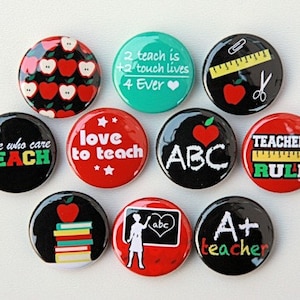 School Teacher Set of 10 Buttons Pinbacks Badges 1 inch