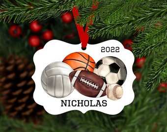 Multi Sport Christmas Ornament - baseball football soccer volleyball basketball softball golf hockey tennis - gift for athlete - B023