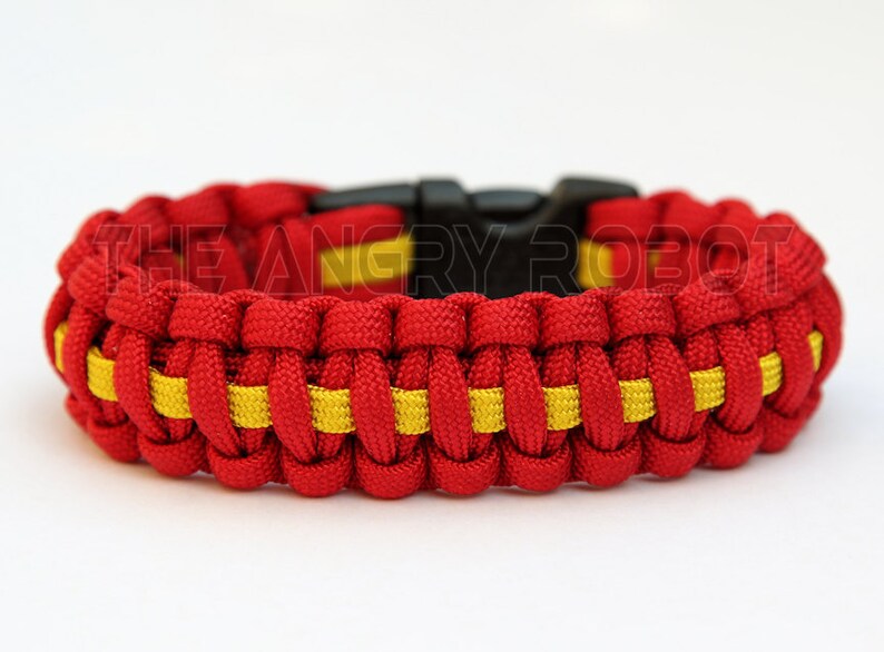 550 Paracord Survival Bracelet Cobra Deluxe Red & Yellow image 1