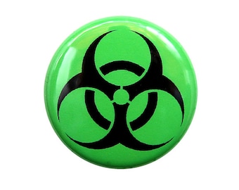 May include: A green button with a black biohazard symbol.