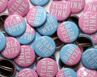 25 Baby Shower 1" Pinbacks - Team Twins Pink Blue LIGHT - Gender Reveal Party