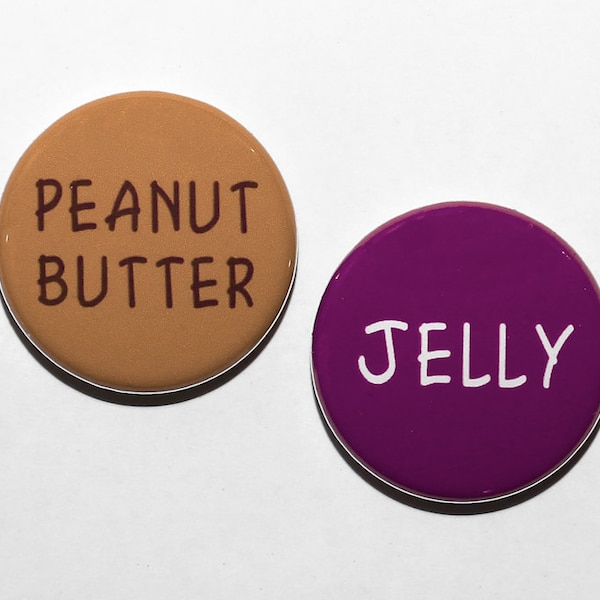 Peanut Butter and Jelly - Pinbacks Buttons Badges 1 inch - Set of 2 - Flatbacks or Magnets