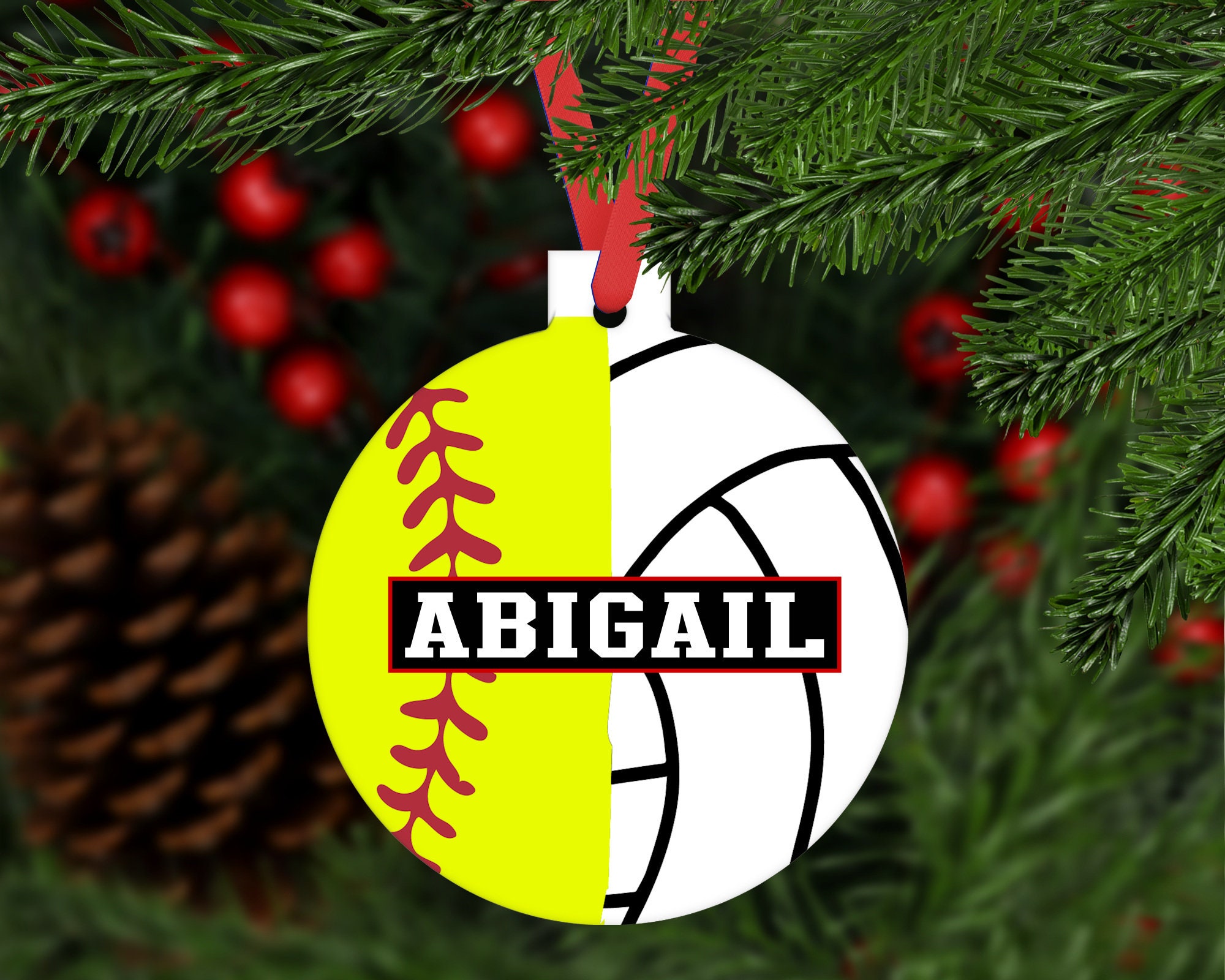 Discover Softball Volleyball Christmas Ornament