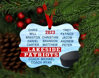 Hockey Team Christmas Ornament (up to 15 names) - Team Colors customized sports keepsake coach high school senior gift - B020