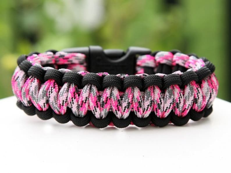 Paracord Survival Bracelet Black and Neon Pink Camo Etsy