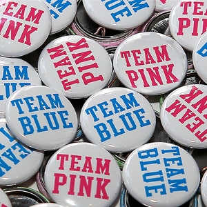 25 Baby Shower 1" Pinbacks - Team Pink Team Blue - Style 2 - Gender Reveal Party Favors