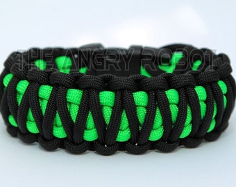 Paracord Survival Bracelet  King Cobra - Black and Neon Green