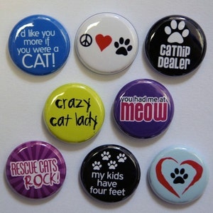 Cat Love Set of 8 - Pinbacks Buttons Badges 1 inch