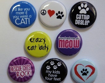 Cat Love Set of 8 - Pinbacks Buttons Badges 1 inch