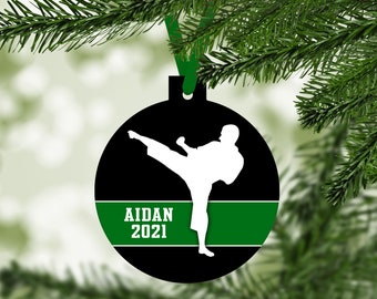 Karate Silhouette Christmas Ornament - martial arts belt colors - customized - C090 white yellow orange red green blue purple brown black