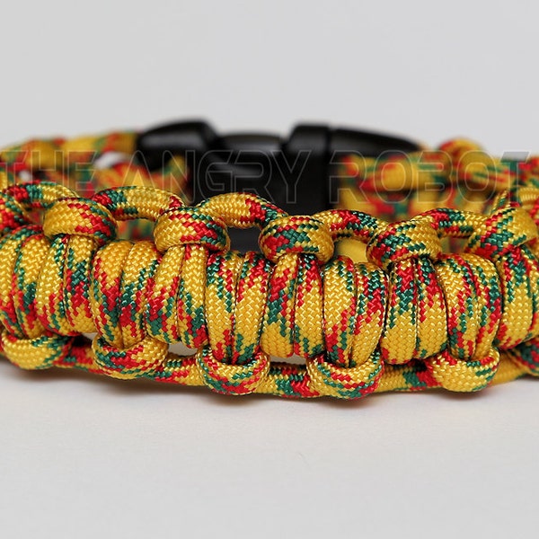 550 Paracord Survival Bracelet Half Hitch Alt - Vietnam - Yellow Green Red